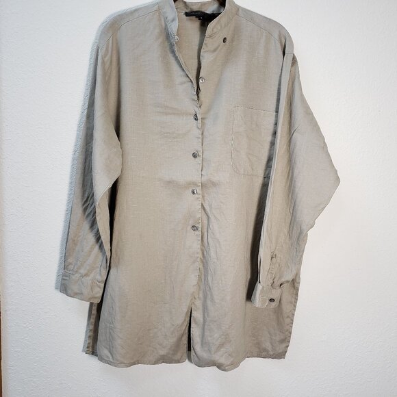 Vtg. Classiques Oversized Tan Button Up Blouse 100% Linen Size Small - Picture 1 of 7